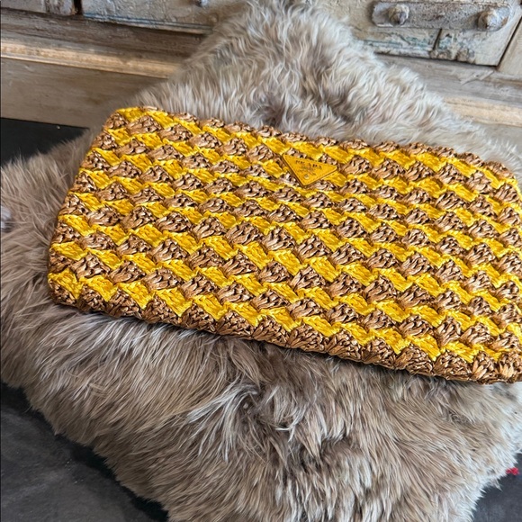 Prada Raffia Yellow and Brown crotchet Clutch - Picture 8 of 16